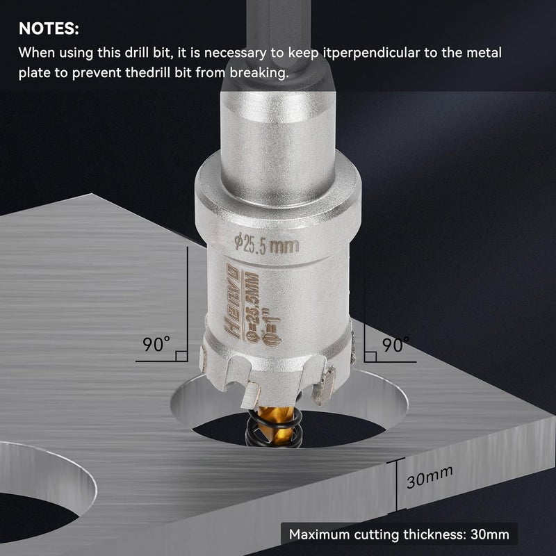 Henvo Hole Saw 2-1/8" (54mm) Heavy Duty Carbide with 2 Pilot Drill Bits - Metal Hole Cutter Cuts Stainless Steel, Iron, Copper, Brass, Plastic - Image 3